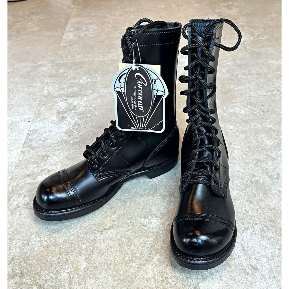 New Corcoran Men's 1500 Black Leather Combat Jump Boots Cap Toe Made in USA 7.5